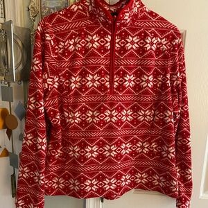 Lands End Womens SZ Large Petite 1/4 Zip Snowflake Fleece Pullover Sweatshirt
